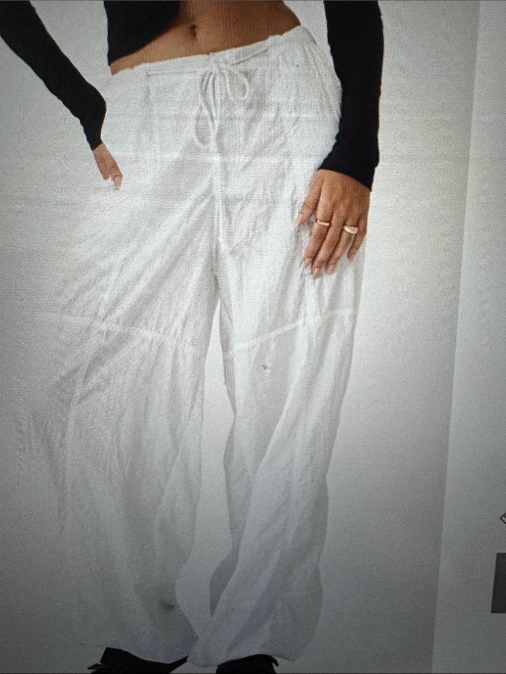Motel Rocks White Wide-Leg Drawstring Trousers